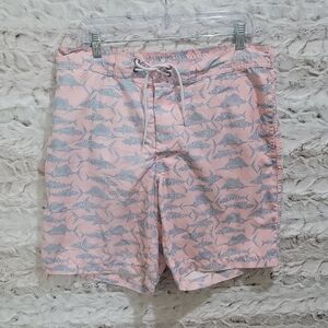 St. John's Bay Board Shorts Mens Sz L Petal Pink and Blue Fish Print  Surfercore